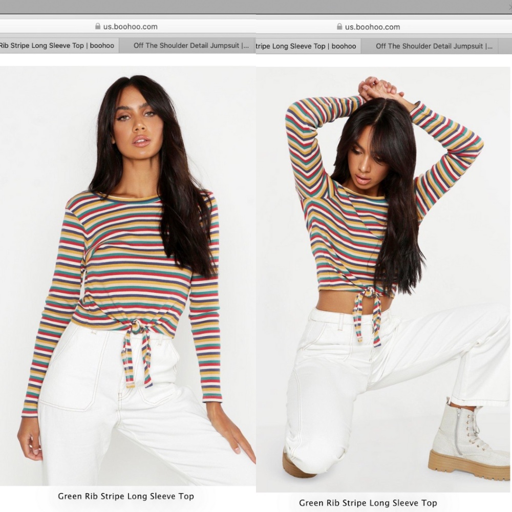 Rib Stripe Multicolored Long Sleeved Tie Top